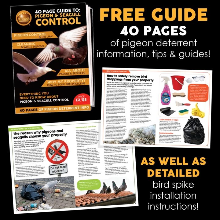 Defender Narrow Plastic Bird Spikes come with a free 40-Page Bird Control Guide