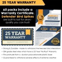Defender® Pipe Spikes have a 25 Year No-Rust Warranty when installed in the UK