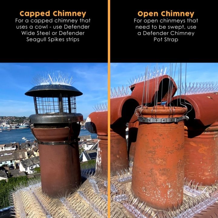 Capped chimneys cannot use the Defender® Chimney Pot Spike