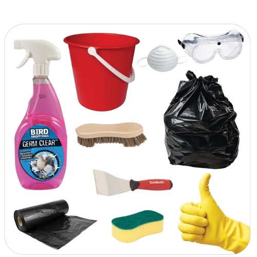 Kit check list for cleaning pigeon droppings safely
